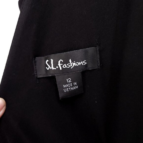 SL Fashions Party Dress Size 12 Pleated Pockets Red Black Sleeveless Open Back - Picture 5 of 13